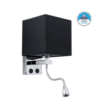 GLOBOSTAR® ELEGANT 01494 Μοντέρνο Φωτιστικό Τοίχου - Απλίκα Ξενοδοχείου Reading Light με Ντουί 1 x E27 LED 3W 360lm 36° AC 220-240V IP20 Θερμό Λευκό 2700K - Bridgelux COB Chip - Ασημί & Μαύρο - Μ17 x Π21 x Υ43cm - 2 Χρόνια Εγγύηση